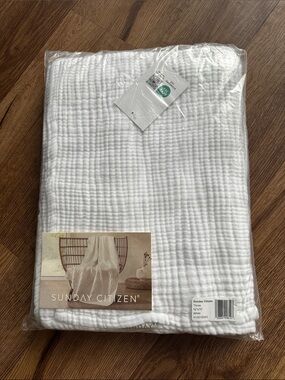Sunday Citizen White Muslin Cotton Throw, 75" X 52"